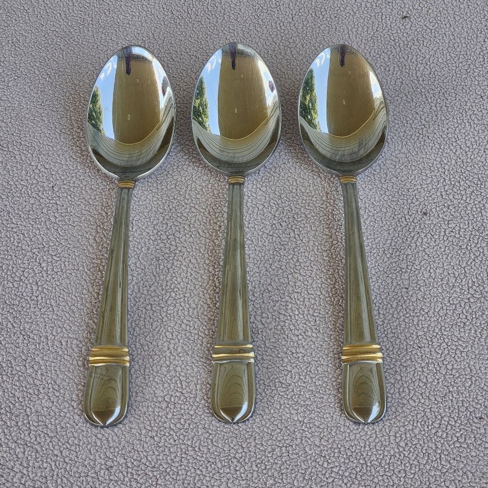 Towle Gold Ariel 3 Piece Serving Spoon Flatware Set